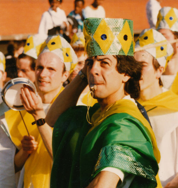 Pato Funetes at the Notting Hill Carnival 1987 playing with the London School of Samba