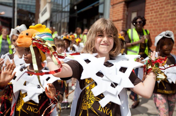 Children parading with London School of Samba at Waterloo Carnival 2013