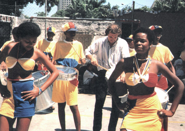 Jim Capaldi in Brazil playing Hepinique - photo from London School of Samba Obituary