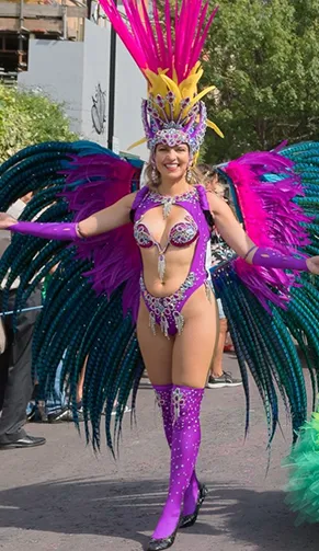 Single Samba girl with elaborate feather costume - Copyright Brian Guttridge