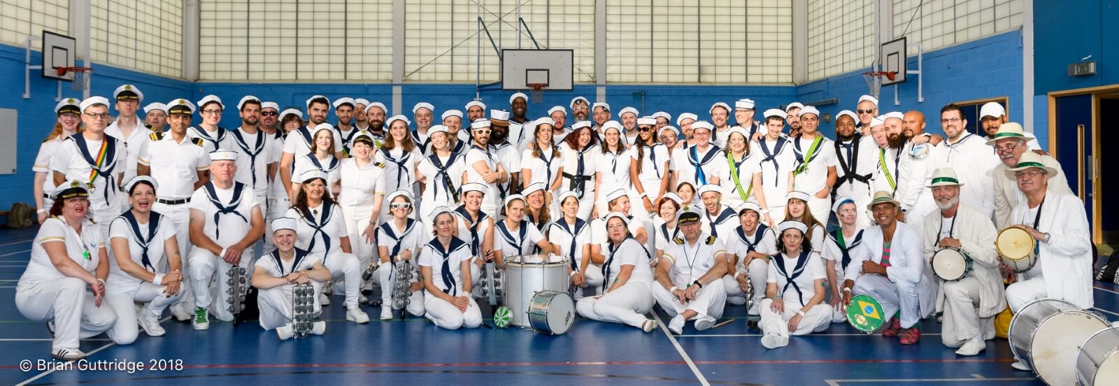 Carnival 2018 - the band group photo, they are dressed in sailor outfits - Copyright Brian Guttridge