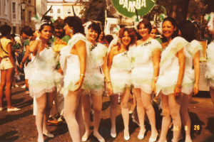 Carnival 1984 - Dancing girls ready for parade - Copyright Mina Simuzu