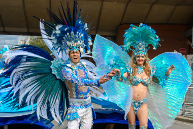 Carnival 2018 -Two dancers in elaborate blue costumes - Copyright Brian Guttridge