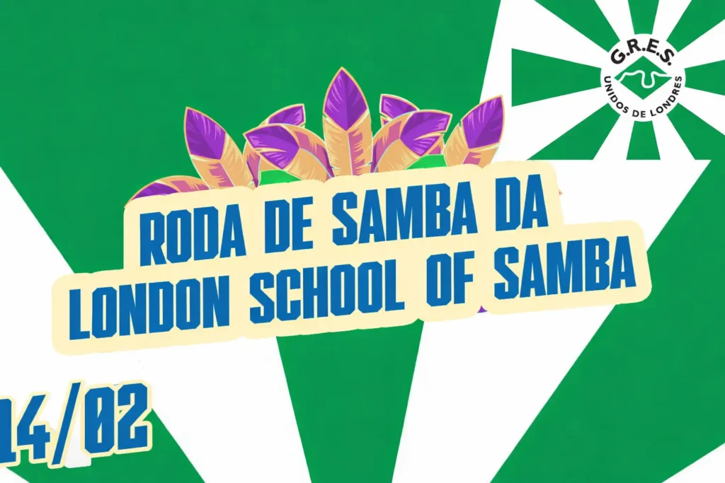 Samba de Boteco Roda de Samba - smiling members of the Samba de Boteco group band with the date 14th Feb 2026