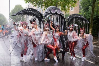 Carnival 2015- Samba dancers with spider float - Copyright Brian Guttridge