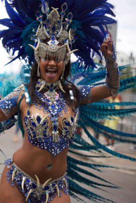 Carnival 2016 - Samba dancer in blue and black jeweled costume - Copyright Tristan Daws