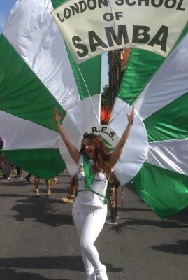 Carnival 2017 - Girl with huge Flag of London School of Samba