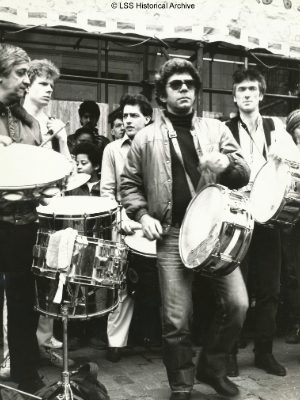 Covent Garden 1984 drums being played by London School of Samba Band