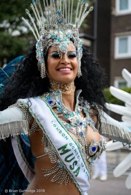 LSS Notting Hill Carnival 2018 - Musa - dancer wearing skimpy samba outfit - Copyright Brian Guttridge